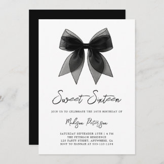 Coquette Chic Minimal Black Bow Sweet 16 Birthday Einladung