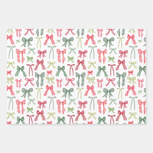 Coquette Christmas Bows Wrapping Paper – Red & Gre Geschenkpapier Set (Vorderseite 2)
