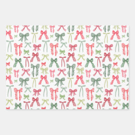 Coquette Christmas Bows Wrapping Paper – Red & Gre Geschenkpapier Set
