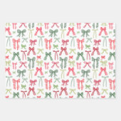 Coquette Christmas Bows Wrapping Paper Red & Green Geschenkpapier Set (Vorderseite)