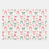 Coquette Christmas Bows Wrapping Paper Red & Green Geschenkpapier Set (Vorderseite)