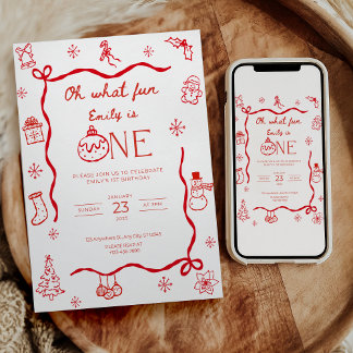 Coquette Christmas First Birthday Invitation Einladung