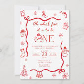 Coquette Christmas First Birthday Invitation Einladung (Vorderseite)