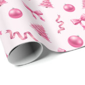 Coquette Christmas Pink Ornaments and Bows Geschenkpapier (Rolleneckpunkt)