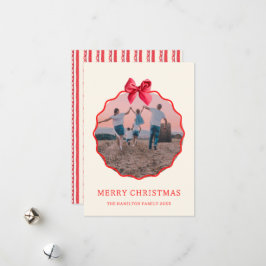 Coquette Christmas Red Bow Wavy Foto Feiertagskarte
