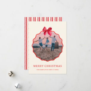 Coquette Christmas Red Bow Wavy Foto Feiertagskarte