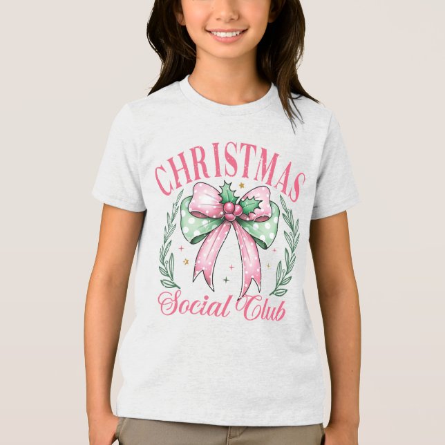 Coquette Christmas Social Club Giro Pink Bow Tri-Blend Shirt (Vorderseite)