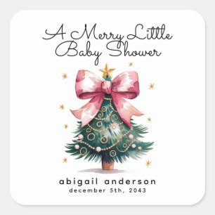 Coquette Christmas Tree Bow Baby Shower Quadratischer Aufkleber