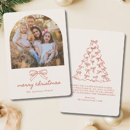 Coquette Christmas Tree Doodle Red Bow Foto Feiertagskarte