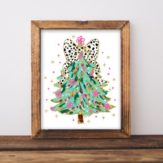 Coquette Christmas Tree Preppy Holiday Bow Poster