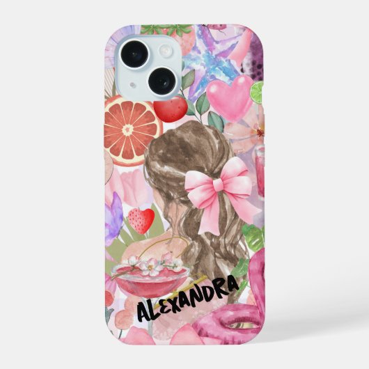 Coquette Collage, Pink & Girl Niedliche Telefonzel iPhone 15 Hülle (Rückseite)