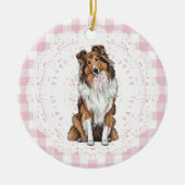 Coquette Collie Dog Pink Gingham Bows Keramik Ornament (Vorne)