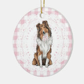 Coquette Collie Dog Pink Gingham Bows Keramik Ornament (Links)