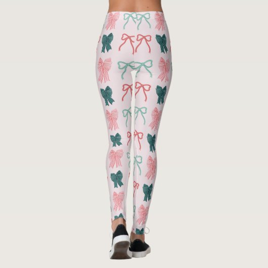 Coquette-core Rot & Grün Schleifen Rosa Weihnachte Leggings (Rückseite)