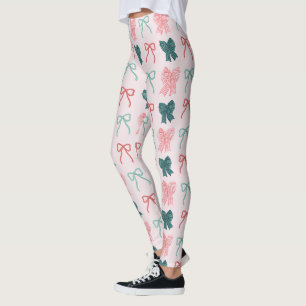 Coquette-core Rot & Grün Schleifen Rosa Weihnachte Leggings