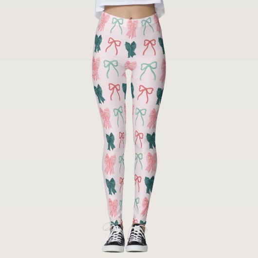 Coquette-core Rot & Grün Schleifen Rosa Weihnachte Leggings (Vorderseite)