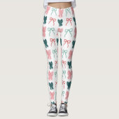 Coquette-core Rot & Grüne Schleifen Weihnachtsfeie Leggings (Vorderseite)