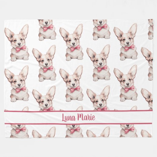 Coquette Corgi Costumizable-Name Fleecedecke (Vorderseite (Horizontal))