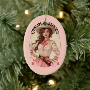 Coquette Cowgirl Western Fashion Portrait Keramik Ornament