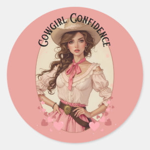 Coquette Cowgirl Western Fashion Portrait Runder Aufkleber