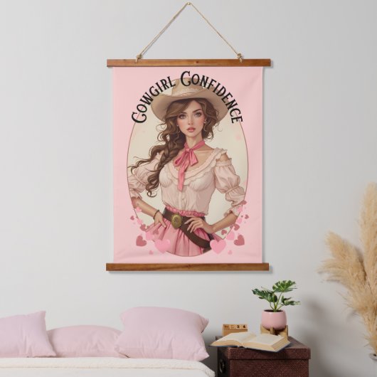 Coquette Cowgirl Western Fashion Portrait Wandteppich Mit Holzrahmen (Schlafzimmer)