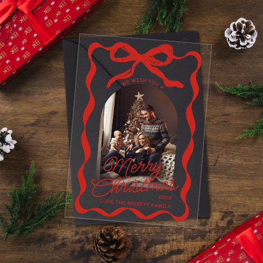 Coquette Curvy Ribbon & Bow Retro Christmas Photo Acryleinladungen