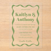 Coquette Curvy Ribbon Retro Hochzeit Acryleinladungen (Vorderseite)