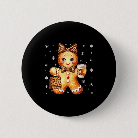 Coquette Cute Gingerbread Leopard Bow Christmas Gi Button (Vorderseite)