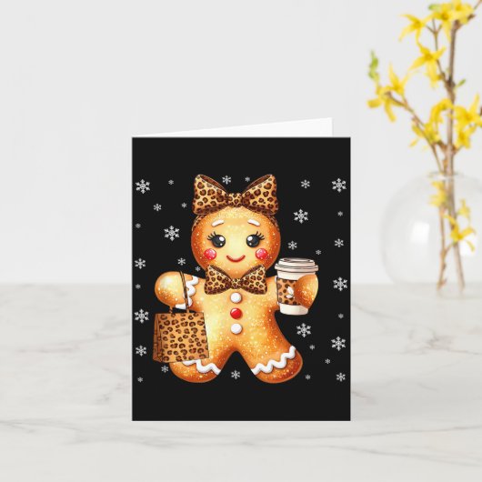 Coquette Cute Gingerbread Leopard Bow Christmas Gi Karte (Gelbe Blume)