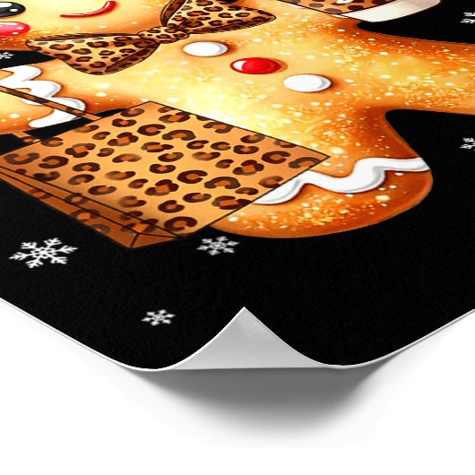 Coquette Cute Gingerbread Leopard Bow Christmas Gi Poster (Ecke)