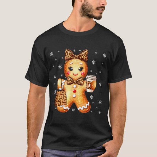 Coquette Cute Gingerbread Leopard Bow Christmas Gi T-Shirt (Vorderseite)