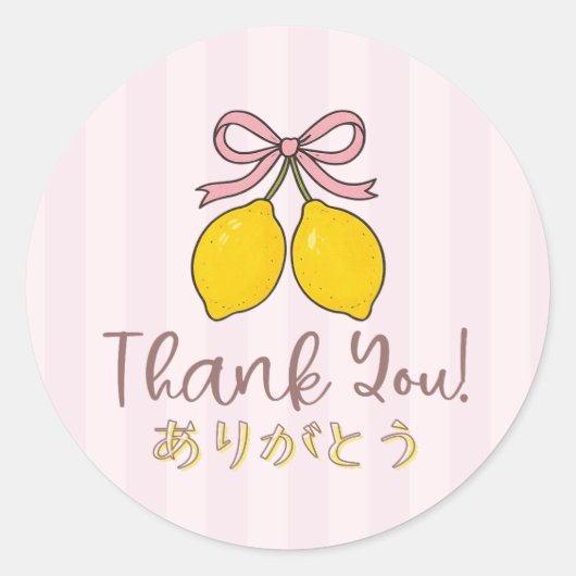 Coquette Cute Lemon Pink Bow Thank You Japanese Runder Aufkleber (Vorderseite)