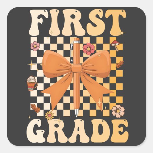 Coquette der ersten Klasse zurück zur Schule Fall Quadratischer Aufkleber (Vorderseite)