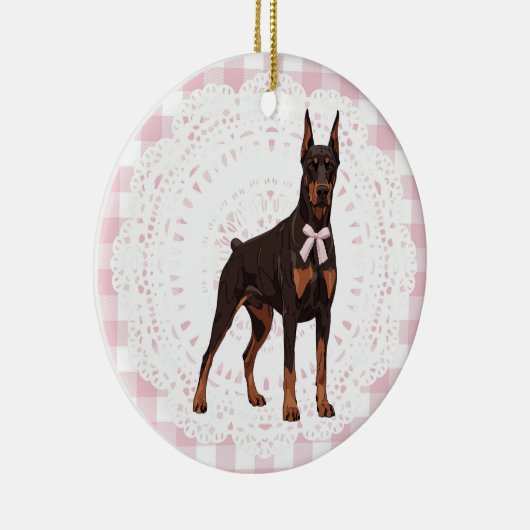 Coquette Doberman Pinscher Pink Gingham Bows Keramik Ornament (Rechts)