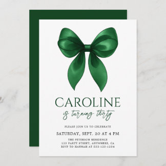 Coquette Elegant Emerald Bow Adult Birthday Party Einladung