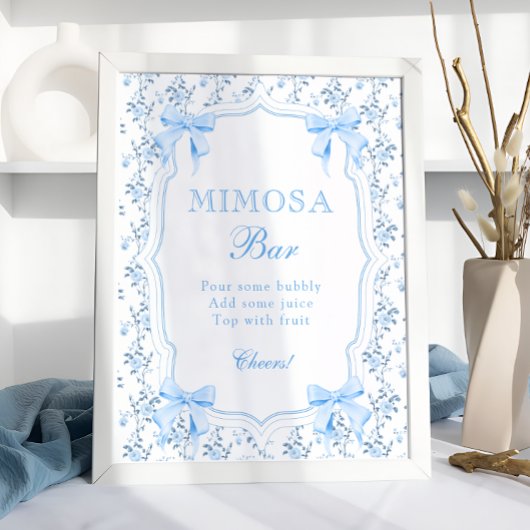 Coquette Elegante Blue Bow Mimosa Bar Poster
