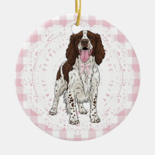 Coquette English Spaniel Hund Rosa Gingham-Schleif Keramik Ornament