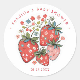 Coquette Erdbeere Baby Shower Runder Aufkleber