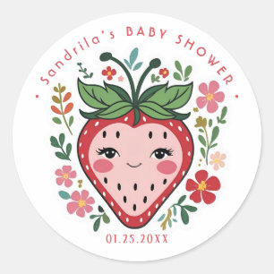 Coquette Erdbeere Baby Shower Runder Aufkleber