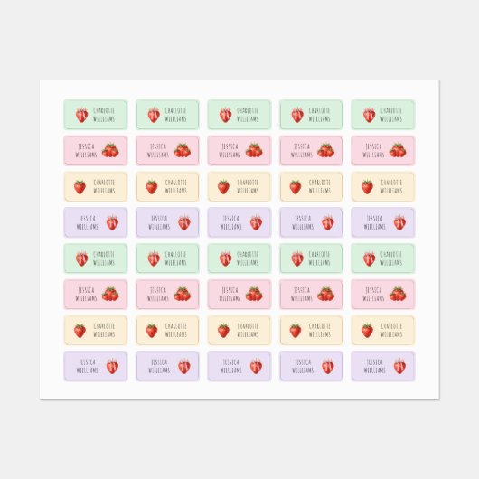 Coquette Erdbeere Zurück zur Schule Kleidung Kinde Etiketten (Blatt)