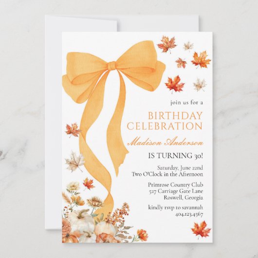 Coquette Fall Birthday Invitation Einladung (Vorderseite)