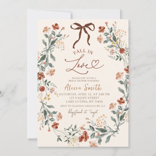 Coquette Fall in Liebe Brautdusche Einladung (Vorderseite)