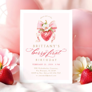 Coquette Floral Berry Erster Geburtstag Einladung