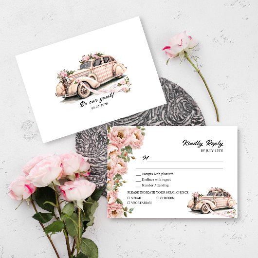 Coquette Floral Blush Pink Hochzeit RSVP Karte