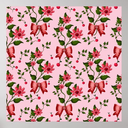  Coquette  floral Bow Pattern Wallpaper Poster (Vorne)
