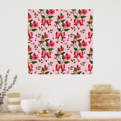  Coquette  floral Bow Pattern Wallpaper Poster (Küche)