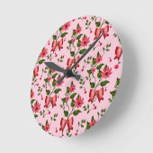  Coquette  floral Bow Pattern Wallpaper Runde Wanduhr (Winkel)