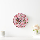  Coquette  floral Bow Pattern Wallpaper Runde Wanduhr (Zuhause)