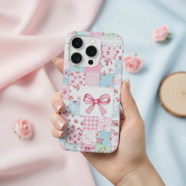 Coquette Floral Patchwork Quilt Spring Flowers Bow iPhone 15 Pro Hülle