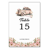 Coquette Floral Rosa Retro Car Wedding Tischnummer (Vorderseite)